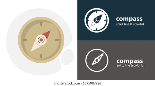 compass flat icon, with compass simple, line icon