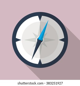 Compass flat icon. Vector icon of a navigational compass in flat style with long shadow. EPS10 clean vector illustration.