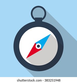 Compass flat icon. Vector icon of a navigational compass in flat style with long shadow. EPS10 clean vector illustration.