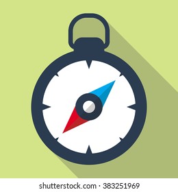 Compass flat icon. Vector icon of a navigational compass in flat style with long shadow. EPS10 clean vector illustration.