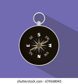 compass flat long shadow single isolated with purple background