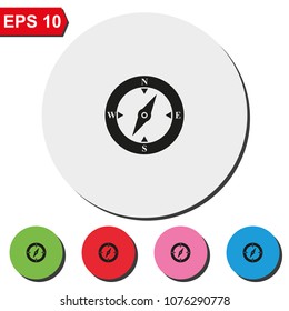 Compass flat round colorful vector icon.