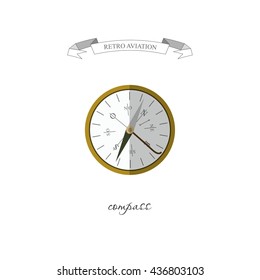 Compass in a flat style. Retro aviation. Vector illustration