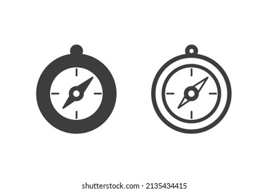 Compass flat vector illustration glyph style design with 2 style icons black and white. Isolated on white background. Travel icons.