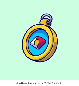 Compass Floating Cartoon Vector Icon Illustration. Travelling Object Icon Concept Isolated Premium Vector. Flat Cartoon Style