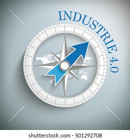 Compass with german text "Industrie", translate "Industry 4.0", on the gray background. Eps 10 vector file.