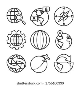 compass and global sphere icon set over white background, line style, vector illustration
