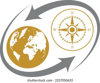 Compass and globe, compass and travel logo