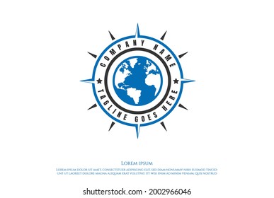 Compass and Globe World for Global Expedition Travel Navigation Logo Design Vector