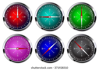 Compass. Glossy compass with chrome frame.  Vector illustration isolated on white background