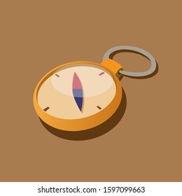 compass golden keychain, adventure expedition gear in brown background concept illustration editable vector