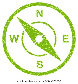 Compass grainy textured icon for overlay watermark stamps. Flat symbol with dirty texture. Dotted vector eco green ink rubber seal stamp with grunge design on a white background.
