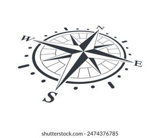 Compass graphic icon. Wind rose sign. Compass in perspective symbol isolated on white background. Vector illustration