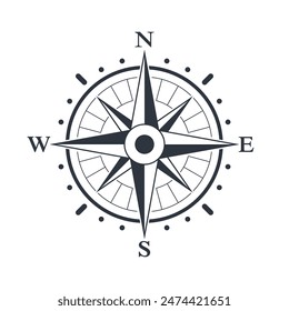 Compass graphic icon. Wind rose sign. Compass symbol isolated on white background. Vector illustration