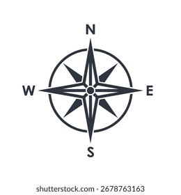 Compass graphic icon. Wind rose sign. Compass symbol isolated on white background. Vector illustration
