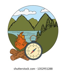 compass guide with campfire