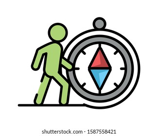 compass guide device with pedestrian walking vector illustration design