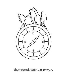 compass guide with mountains scene