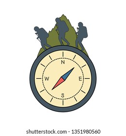 compass guide with mountains scene
