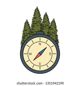 compass guide with pines forest