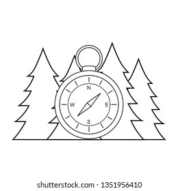 compass guide with pines forest