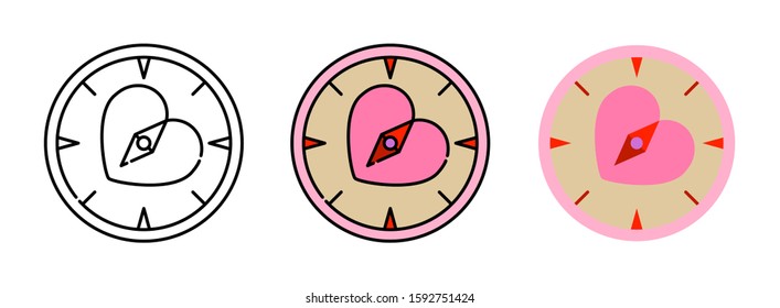 compass with heart-shaped icon set isolated on white background for web design,Valentine day concept 