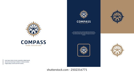 compass and home logo, abstract style, destination point, logo design illustration.