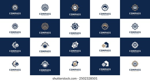 compass and home logo set, travel, explore, navigation, vector template illustration.