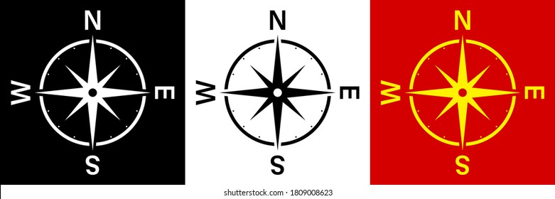 icono de brújula con una flecha y una escala. Viajes, dispositivo para determinar la ubicación y dirección del turista. Vector