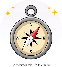 Compass Icon: Cartoon Navigation and Direction Finding Tool Vector Graphic