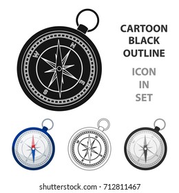 Compass icon in cartoon style isolated on white background. Rest and travel symbol stock vector illustration.