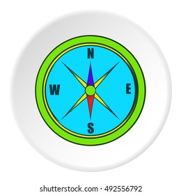 Compass icon in cartoon style on white circle background. Navigation symbol vector illustration