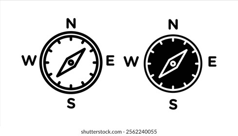 Compass Icon collection in filled and stroke style.