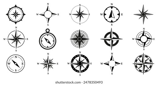 Compass icon collection. Compass icons set. Vector illustration.