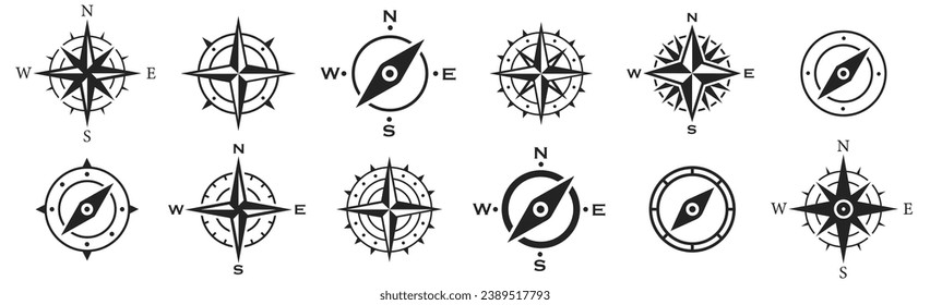 Compass icon collection. Compass icons vector. Wind rose symbol collection