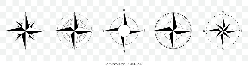 Sammlung von Kompasssymbolen. Set von Wind Rose Symbol. Windrose, Sammlung von Navigationssymbolen
