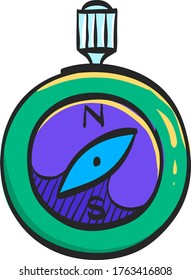 Compass icon in color drawing. Direction north south lost locate