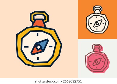 Compass Icon in Colorful, Pastel Color, and Monochrome Style with Cutout Style and Bold Line Art