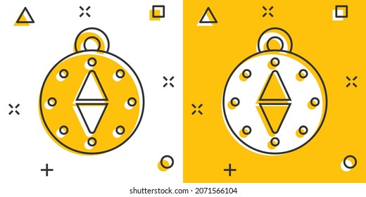 Compass icon in comic style. Navigation equipment cartoon vector illustration on white isolated background. Journey direction splash effect business concept.