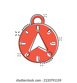 Compass icon in comic style. Navigation equipment cartoon vector illustration on white isolated background. Journey direction splash effect business concept.