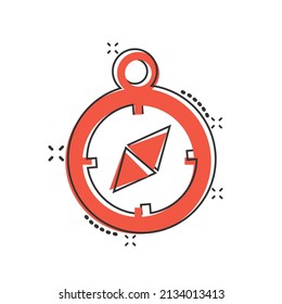 Compass icon in comic style. Navigation equipment cartoon vector illustration on white isolated background. Journey direction splash effect business concept.