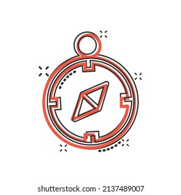 Compass icon in comic style. Navigation equipment cartoon vector illustration on white isolated background. Journey direction splash effect business concept.