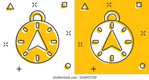 Compass icon in comic style. Navigation equipment cartoon vector illustration on white isolated background. Journey direction splash effect business concept.