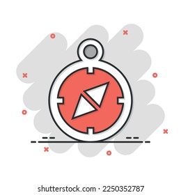 Compass icon in comic style. Navigation equipment cartoon vector illustration on white isolated background. Journey direction splash effect business concept.