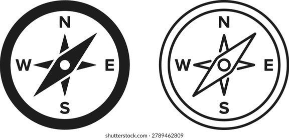 compass icon design with black nautical rose arrows and cardinal letters for navigation