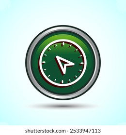 Compass icon design illustration, Navigation sign symbol for apps and websites, Green Color Round Button Design
