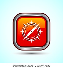 Compass icon design illustration, Navigation sign symbol for apps and websites, Orange Color Square Button Design