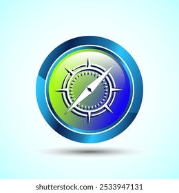 Compass icon design illustration, Navigation sign symbol for apps and websites, Glossy Round Button Design