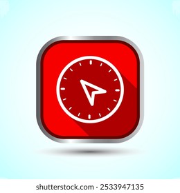 Compass icon design illustration, Navigation sign symbol for apps and websites, Red Shadow Button Design