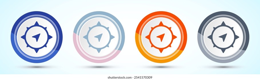 Compass icon design illustration, Navigation sign symbol for apps and websites, Four color button design set 
